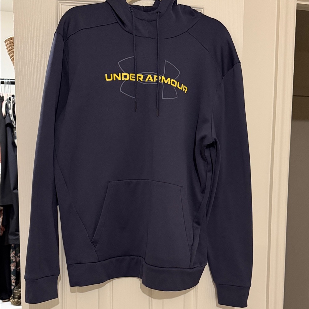Under Armour Men's Dark Blue Hoodie with Yellow Logo